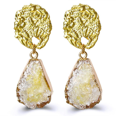 Glass Stone Drop Earring - Yellow 18K Gold Plated Earring in 18K Gold Plated ITALY Design