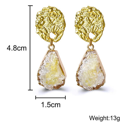 Glass Stone Drop Earring - Yellow 18K Gold Plated Earring in 18K Gold Plated ITALY Design