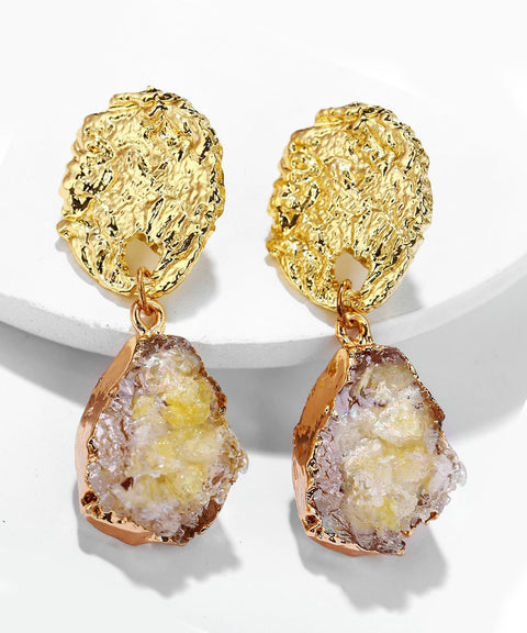 Glass Stone Drop Earring - Yellow 18K Gold Plated Earring in 18K Gold Plated ITALY Design