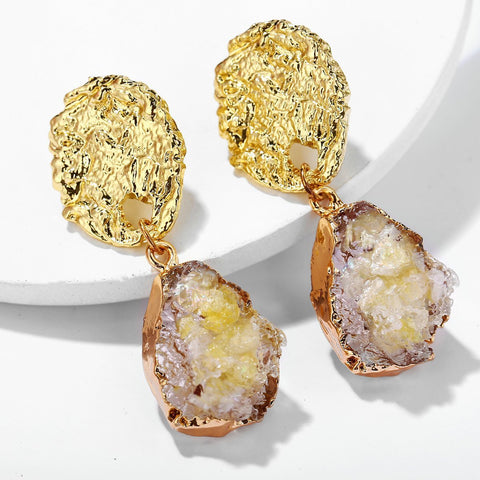 Glass Stone Drop Earring - Yellow 18K Gold Plated Earring in 18K Gold Plated ITALY Design