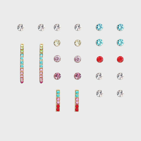 12 Piece Rainbow Set With Gemstone  Crystals 18K White Gold Plated Earring 