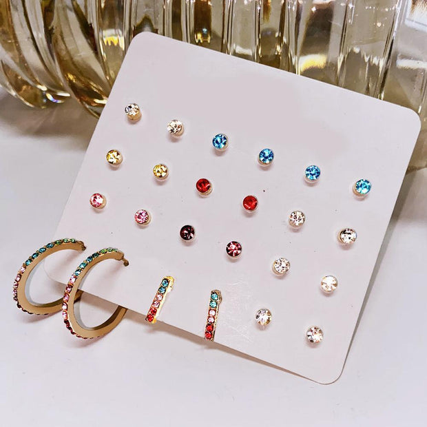 12 Piece Rainbow Set With Crystals 18K White Gold Plated Earring in 18K White Gold Plated ITALY Design