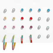 12 Piece Rainbow Set With Crystals 18K White Gold Plated Earring in 18K White Gold Plated ITALY Design