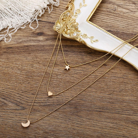 3 Piece Celestial Drop Necklace 18K Gold Plated Necklace in 18K Gold Plated ITALY Design