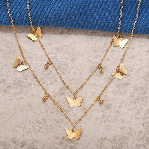 2 Piece Butterfly Drop Necklace 18K Gold Plated Necklace in 18K Gold Plated ITALY Design