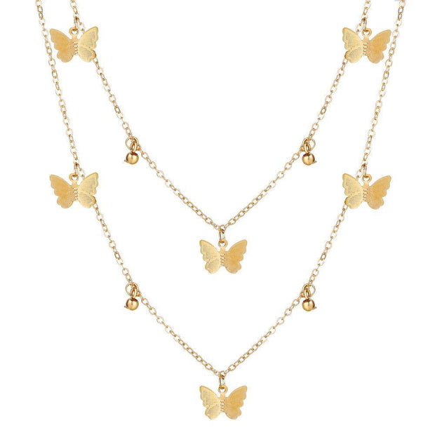 2 Piece Butterfly Drop Necklace 18K Gold Plated Necklace in 18K Gold Plated ITALY Design