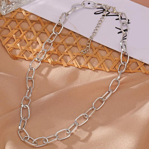 Link Chain Necklace 18K White Gold Plated Necklace in 18K White Gold Plated ITALY Design