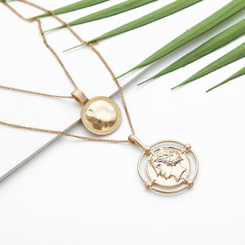 2 Piece Coin Head Necklace 18K Gold Plated Necklace in 18K Gold Plated ITALY Design