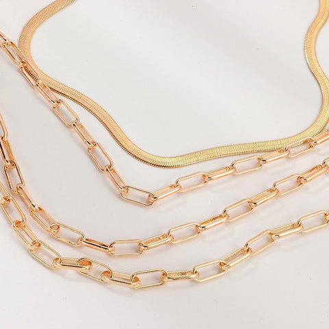 4 Piece Chain Link Set Necklace 18K Gold Plated Necklace ITALY Design