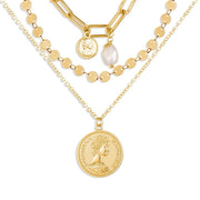 3 Piece Coin Pearl Necklace 18K Gold Plated Necklace in 18K Gold Plated ITALY Design
