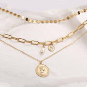 3 Piece Coin Pearl Necklace 18K Gold Plated Necklace in 18K Gold Plated ITALY Design