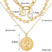 3 Piece Coin Pearl Necklace 18K Gold Plated Necklace in 18K Gold Plated ITALY Design