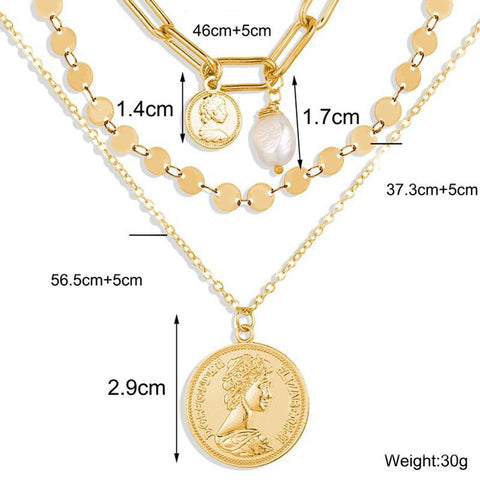 3 Piece Coin Pearl Necklace 18K Gold Plated Necklace in 18K Gold Plated ITALY Design