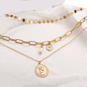 3 Piece Coin Pearl Necklace 18K Gold Plated Necklace in 18K Gold Plated ITALY Design