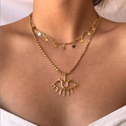 2 Piece Star and Eye Layer Necklace 18K Gold Plated Necklace in 18K Gold Plated ITALY Design