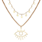 2 Piece Star and Eye Layer Necklace 18K Gold Plated Necklace in 18K Gold Plated ITALY Design