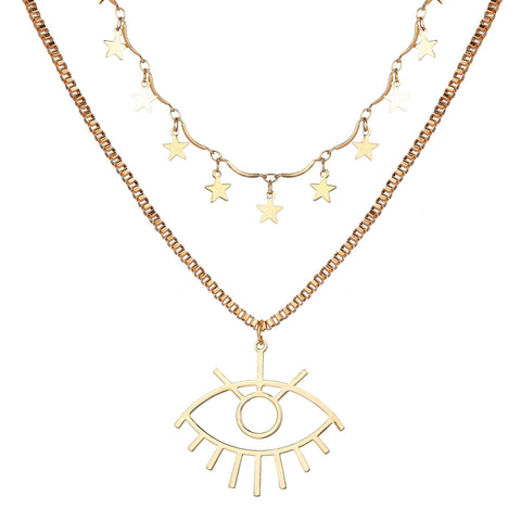 2 Piece Star and Eye Layer Necklace 18K Gold Plated Necklace in 18K Gold Plated ITALY Design