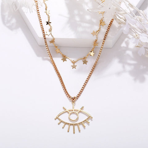 2 Piece Star and Eye Layer Necklace 18K Gold Plated Necklace in 18K Gold Plated ITALY Design
