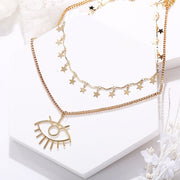 2 Piece Star and Eye Layer Necklace 18K Gold Plated Necklace in 18K Gold Plated ITALY Design