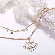 2 Piece Star and Eye Layer Necklace 18K Gold Plated Necklace in 18K Gold Plated ITALY Design