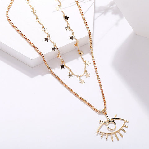 2 Piece Star and Eye Layer Necklace 18K Gold Plated Necklace in 18K Gold Plated ITALY Design