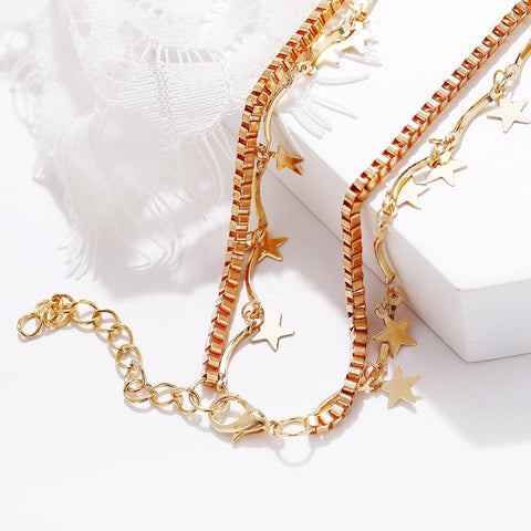 2 Piece Star and Eye Layer Necklace 18K Gold Plated Necklace in 18K Gold Plated ITALY Design