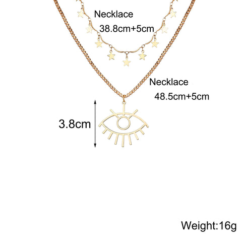 2 Piece Star and Eye Layer Necklace 18K Gold Plated Necklace in 18K Gold Plated ITALY Design