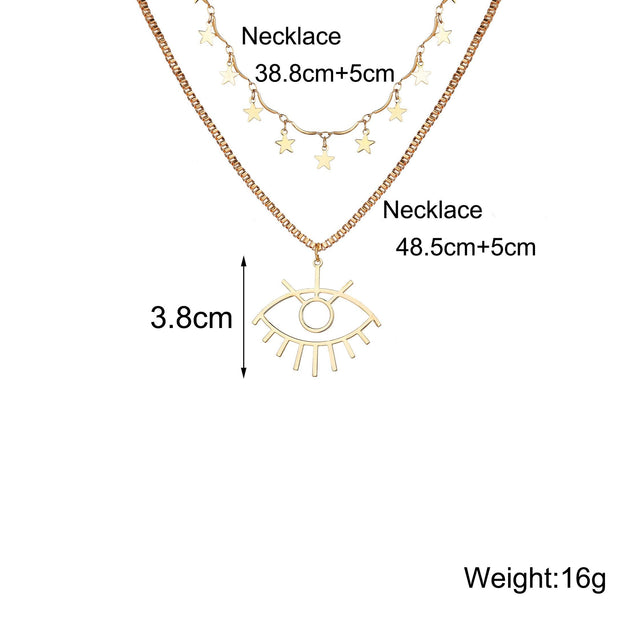 2 Piece Star and Eye Layer Necklace 18K Gold Plated Necklace in 18K Gold Plated ITALY Design