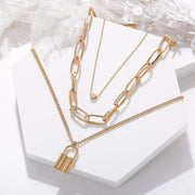Heart Chain Lock Necklace 18K Gold Plated Necklace in 18K Gold Plated ITALY Design