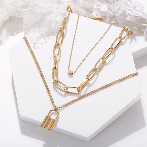 Heart Chain Lock Necklace 18K Gold Plated Necklace in 18K Gold Plated ITALY Design