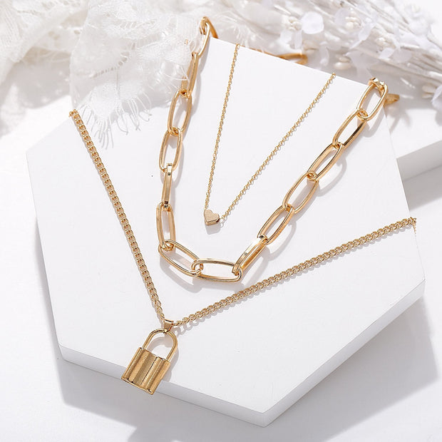 Heart Chain Lock Necklace 18K Gold Plated Necklace in 18K Gold Plated ITALY Design