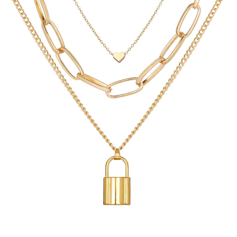 Heart Chain Lock Necklace 18K Gold Plated Necklace in 18K Gold Plated ITALY Design