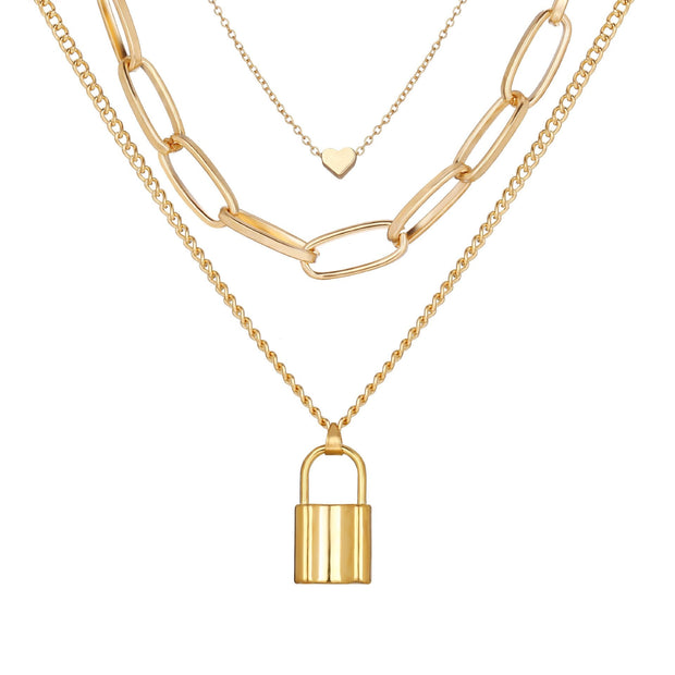 Heart Chain Lock Necklace 18K Gold Plated Necklace in 18K Gold Plated ITALY Design