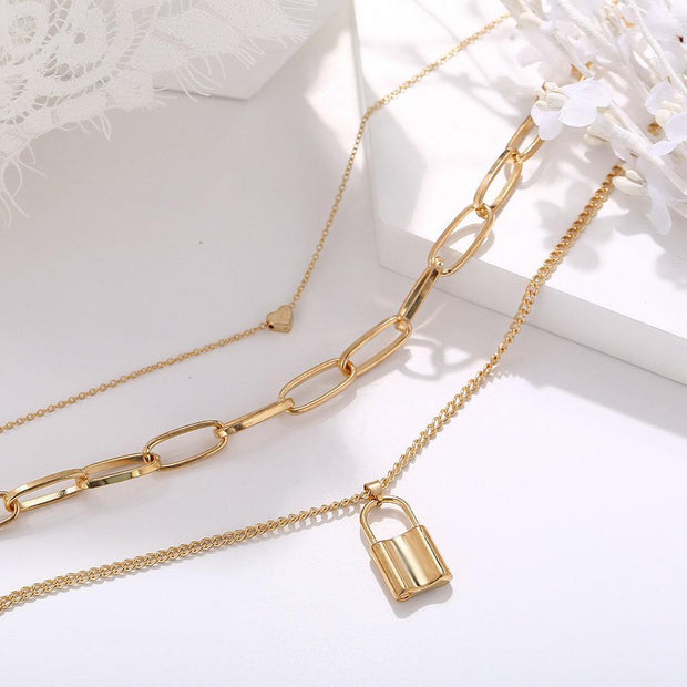 Heart Chain Lock Necklace 18K Gold Plated Necklace in 18K Gold Plated ITALY Design