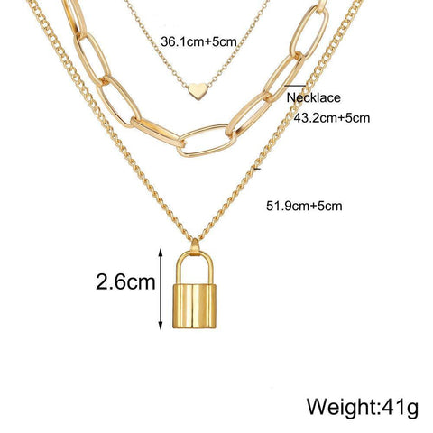 Heart Chain Lock Necklace 18K Gold Plated Necklace in 18K Gold Plated ITALY Design