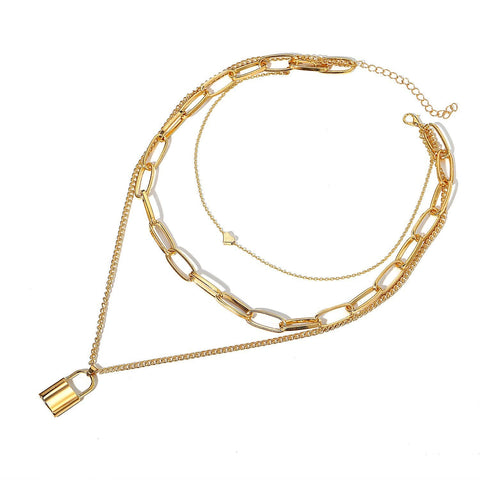Heart Chain Lock Necklace 18K Gold Plated Necklace in 18K Gold Plated ITALY Design