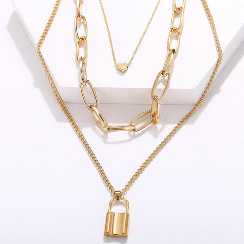 Heart Chain Lock Necklace 18K Gold Plated Necklace in 18K Gold Plated ITALY Design