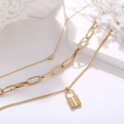 Heart Chain Lock Necklace 18K Gold Plated Necklace in 18K Gold Plated ITALY Design