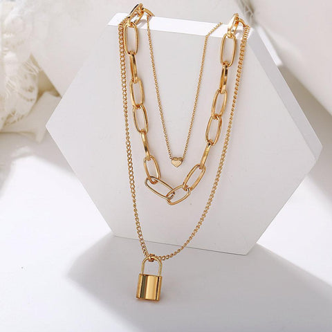 Heart Chain Lock Necklace 18K Gold Plated Necklace in 18K Gold Plated ITALY Design