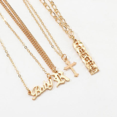 4 Piece Baby Cross Necklace 18K Gold Plated Necklace in 18K Gold Plated ITALY Design
