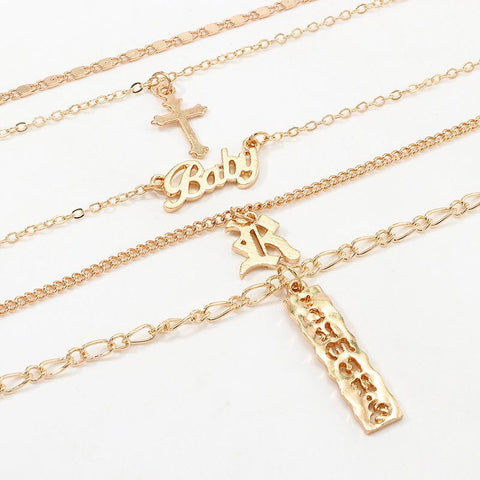 4 Piece Baby Cross Necklace 18K Gold Plated Necklace in 18K Gold Plated ITALY Design