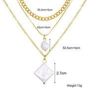 3 Piece Pearl Linear Chain Necklace in 18K Gold Plated ITALY Design