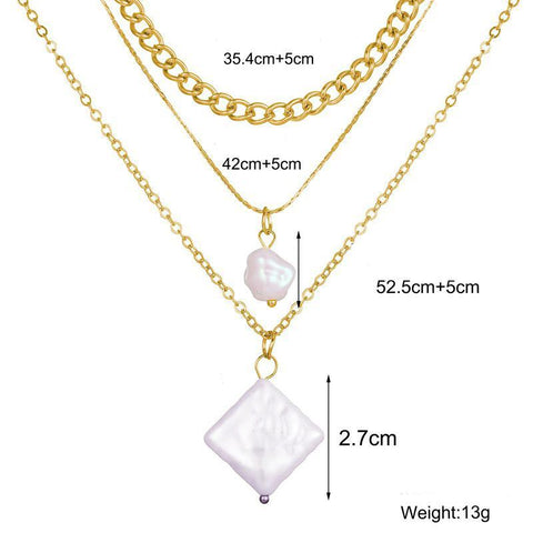 3 Piece Pearl Linear Chain Necklace in 18K Gold Plated ITALY Design