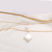 3 Piece Pearl Linear Chain Necklace in 18K Gold Plated ITALY Design