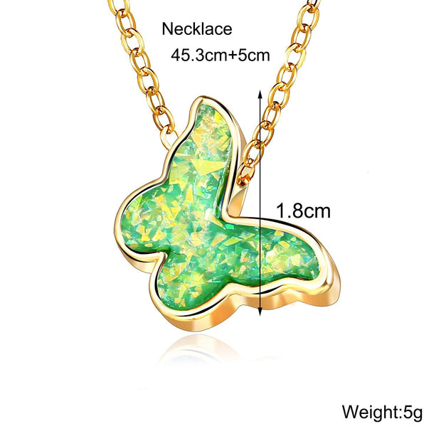 Opal Created Butterfly-Green 18K Gold Plated Necklace in 18K Gold Plated ITALY Design