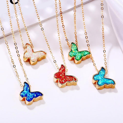 Opal Created Butterfly-Turquoise 18K Gold Plated Necklace in 18K Gold Plated ITALY Design