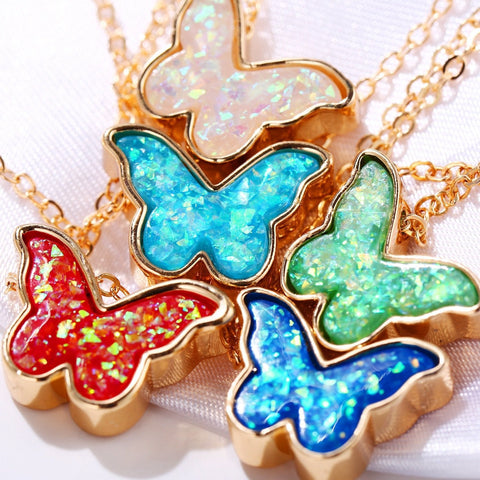Opal Created Butterfly-Turquoise 18K Gold Plated Necklace in 18K Gold Plated ITALY Design