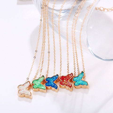 Opal Created Butterfly-Turquoise 18K Gold Plated Necklace in 18K Gold Plated ITALY Design