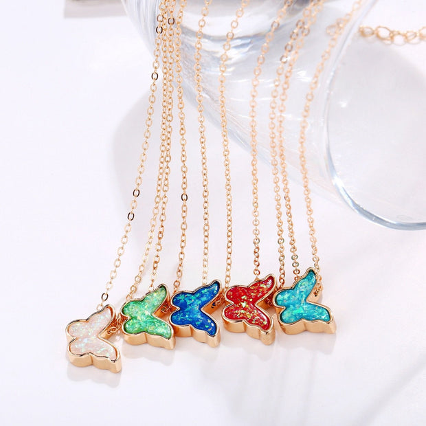 Opal Created Butterfly-Turquoise 18K Gold Plated Necklace in 18K Gold Plated ITALY Design