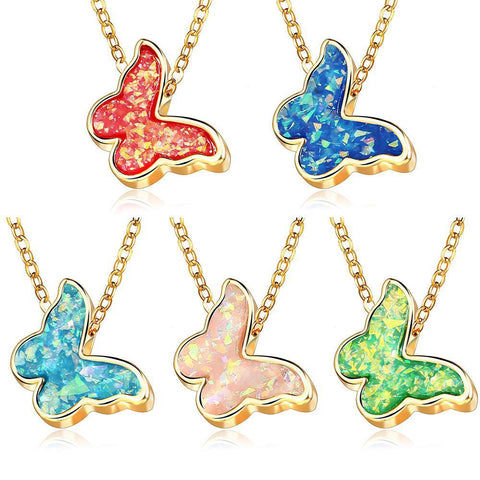 Opal Created Butterfly-Turquoise 18K Gold Plated Necklace in 18K Gold Plated ITALY Design